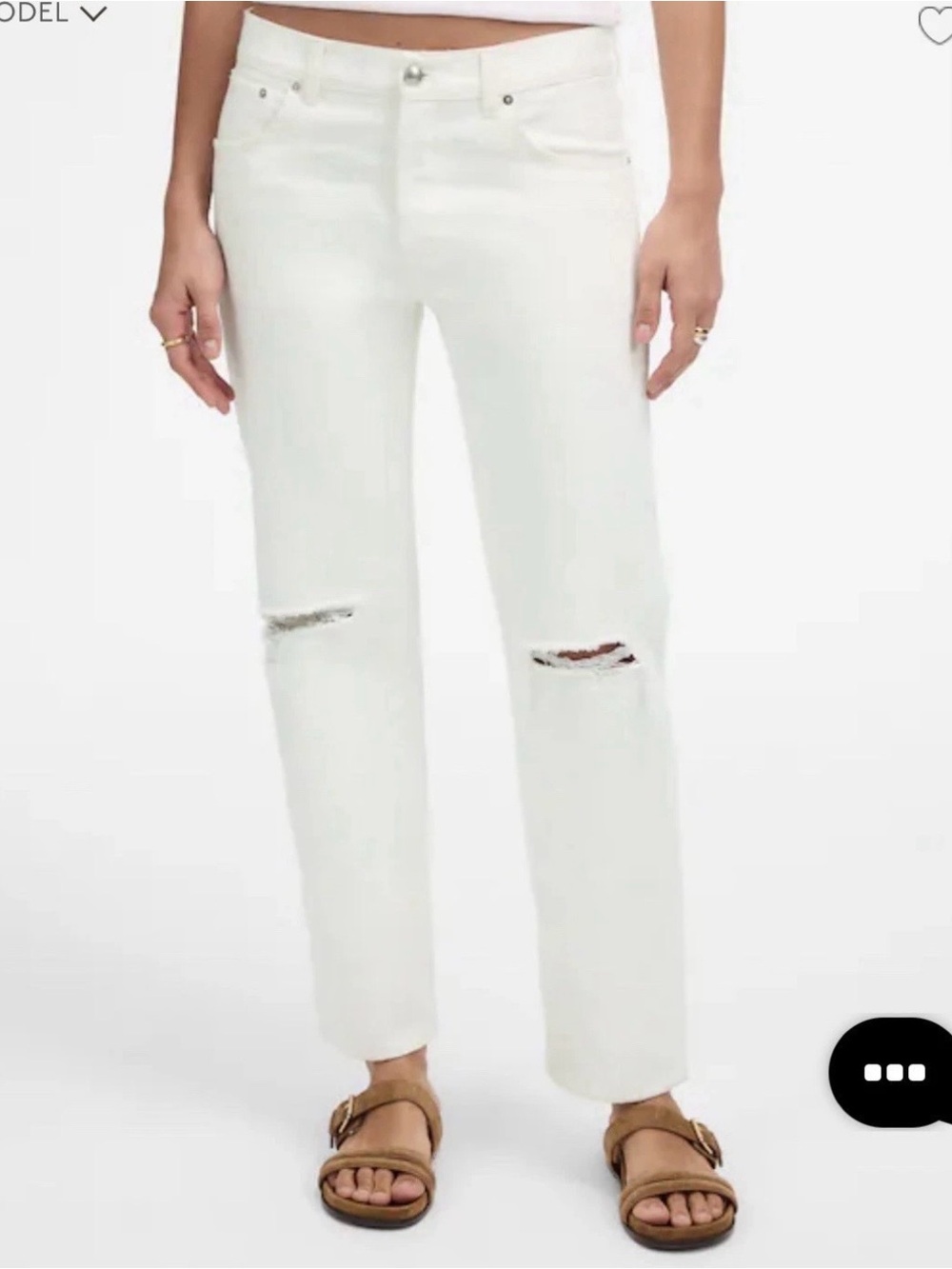 Women’s Madewell The Dean Easy Straight Crop Jean White Denim Size 26 NWT